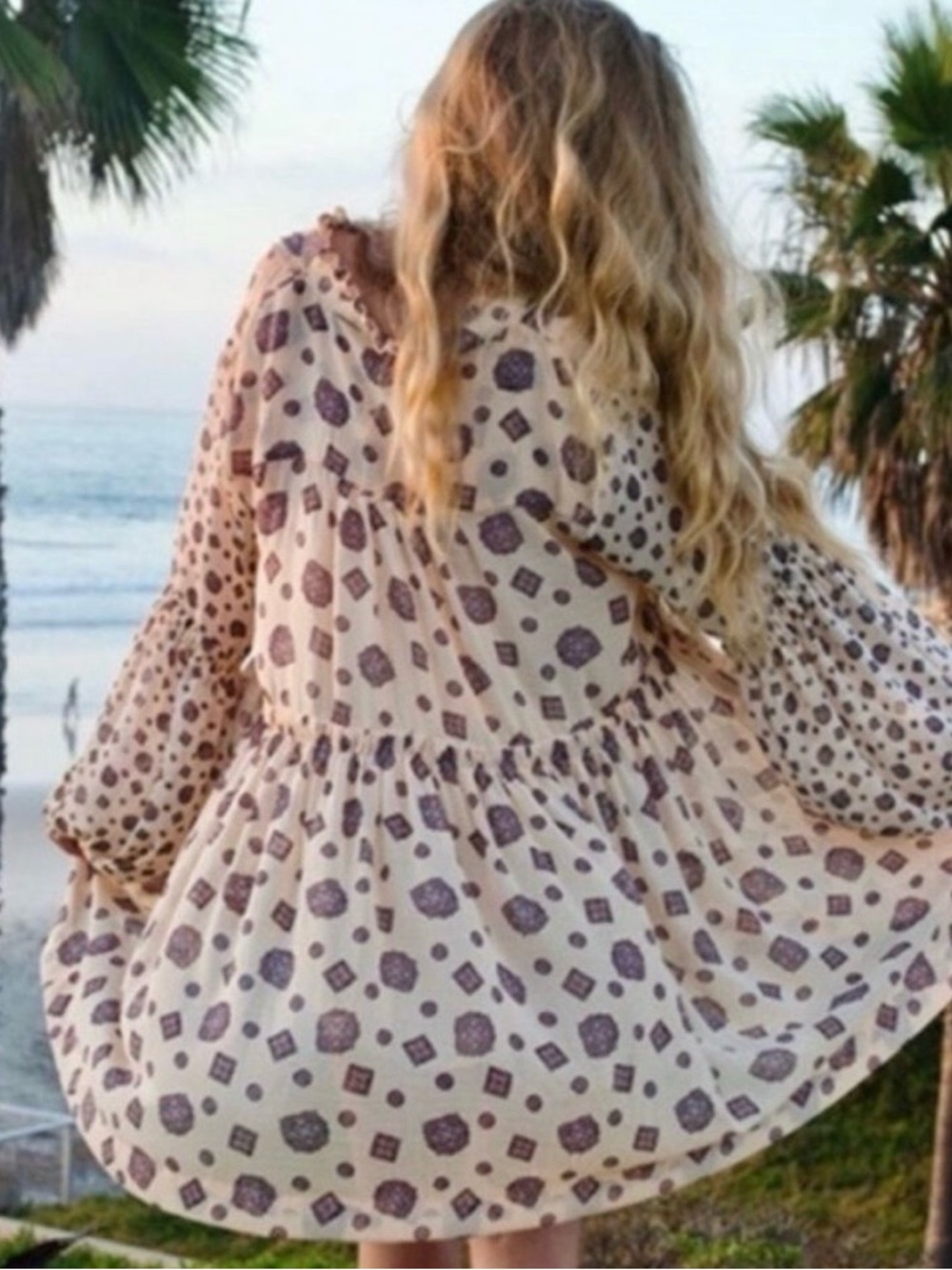 Free People Turn Turn Sheer Mini Dress in Tea Beige Cream Size L